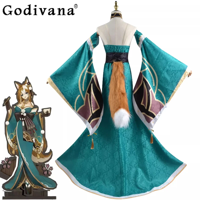 Accessori per capelli e tuta da coda per donna Abiti di carnevale con parrucca Costumi cosplay Set di abiti lunghi di Halloween femminili