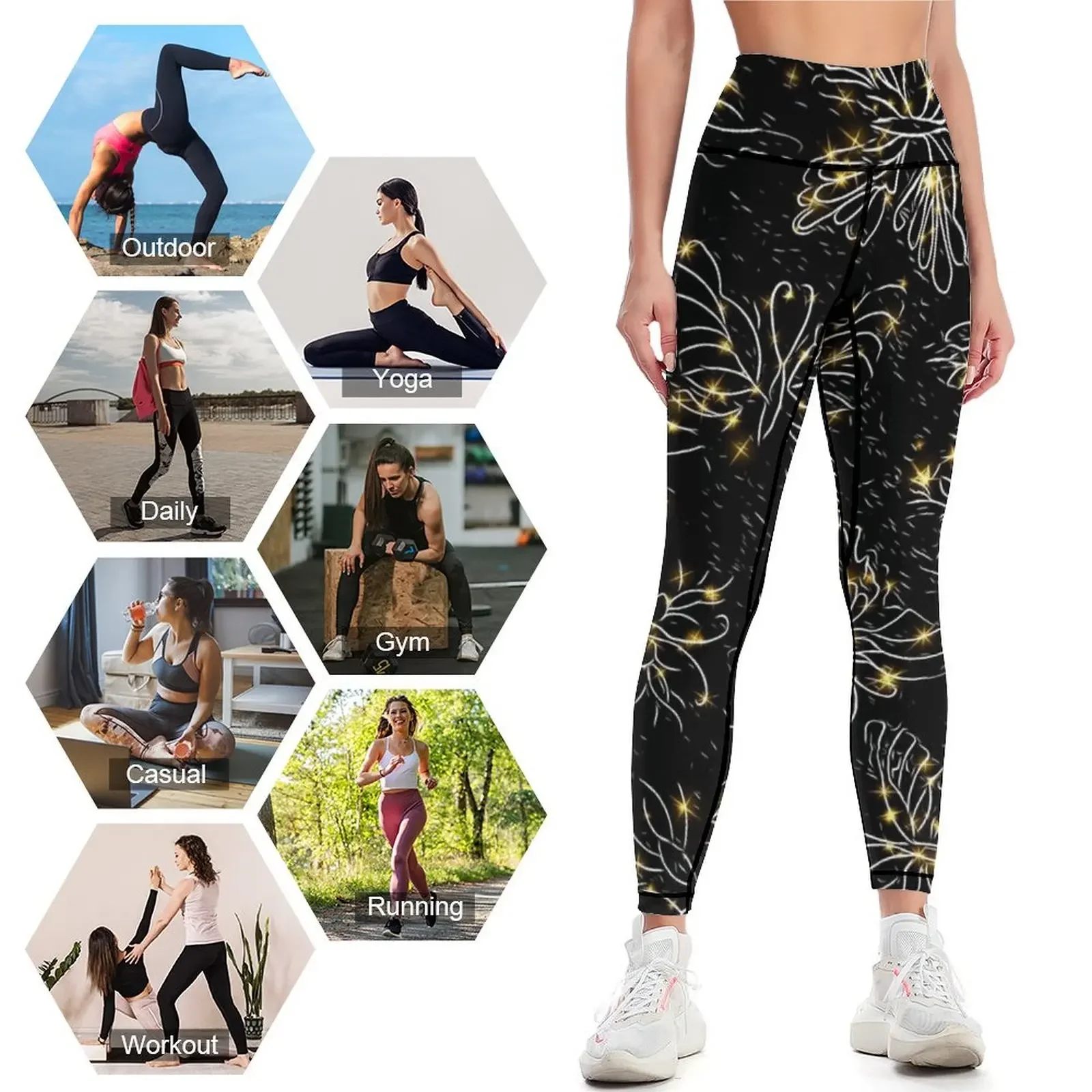 Luciérnagas de medianoche en blanco y negro Leggings Ropa fitness Deportes de mujer Ropa deportiva para niñas Leggings para mujer