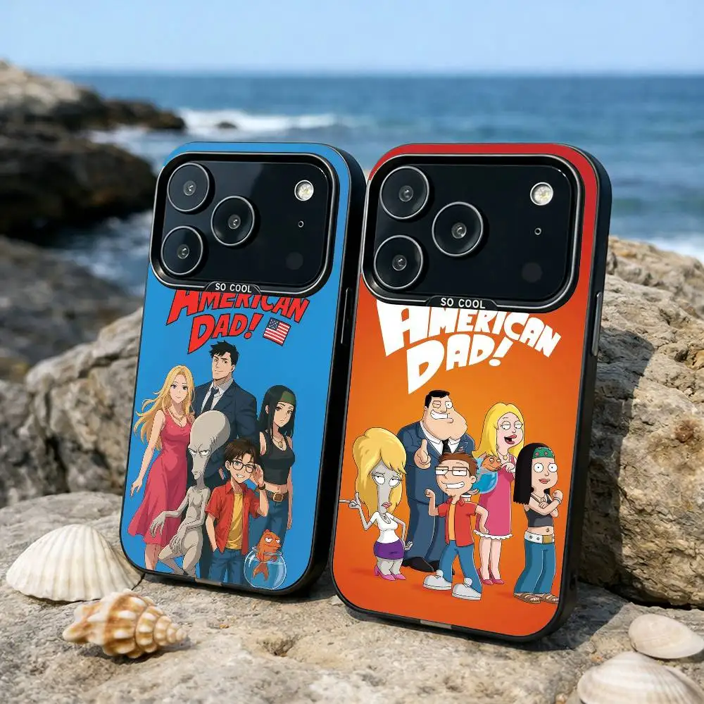 

Comedy Cartoon A-American Dad Phone Case For iPhone17,16,15,14,13,12,11,Pro,MAX Gray Matte Silicone Black Cover