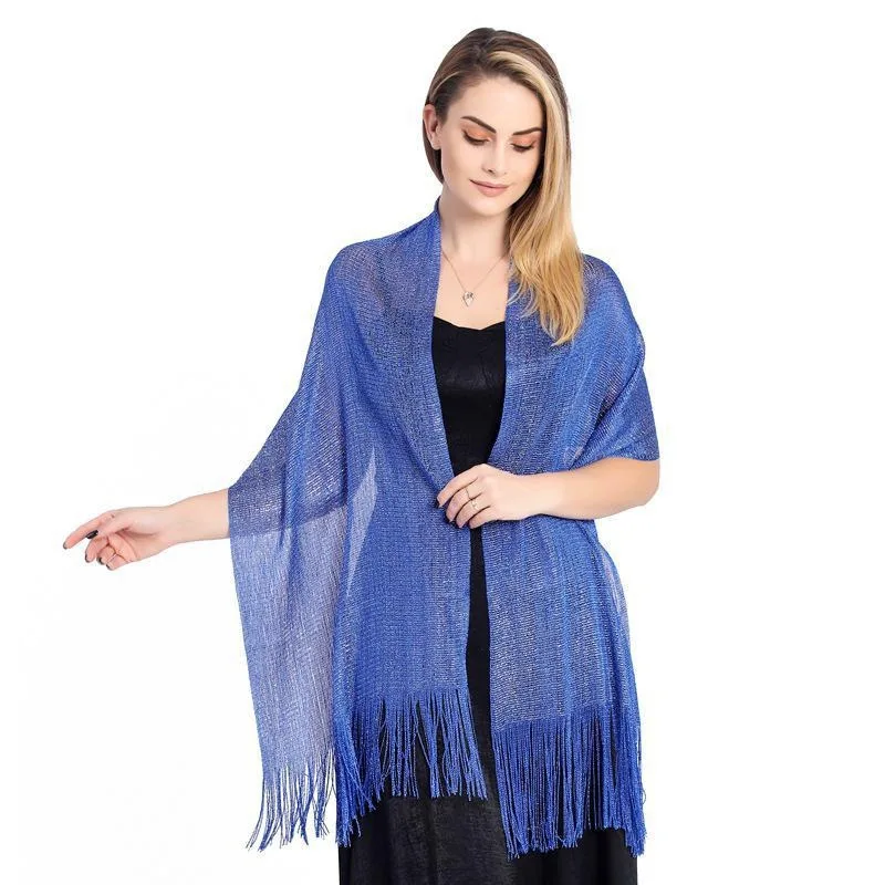 Elegant Evening Dresses Shawls Female Golden Silvery Wire Tassels Bridal Bridesmaid Party Wedding Temperament Accessories Scarf view 6