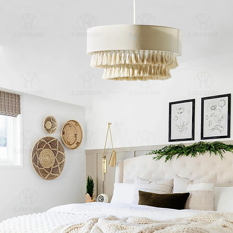 Lomin Wabi-sabi Wind Bohemi Linen Rope Tassels Chandeliers Creative Bedroom Main Lights Dining Room Lights Ceiling Lights