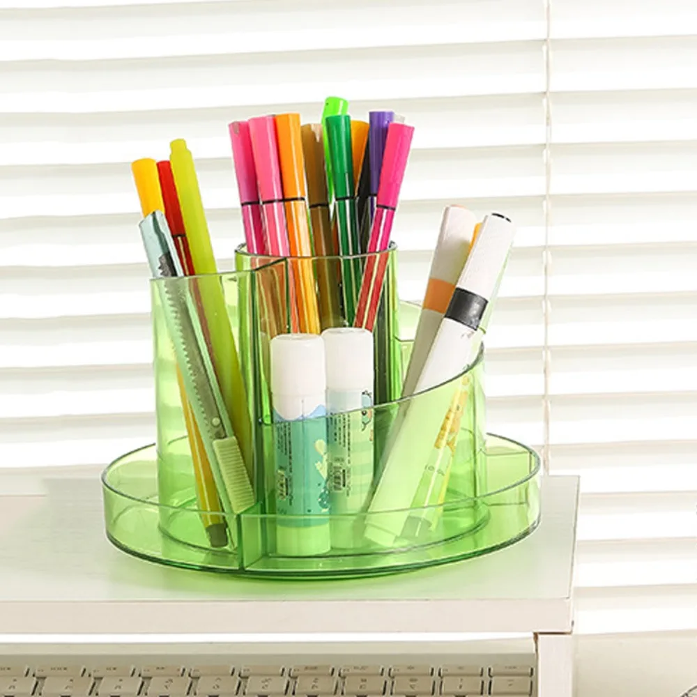 360°Rotating Pen Storage Box Multi-function Tabletop Storage Makeup Brushes Holder Simple Home Office Stationery Organizer