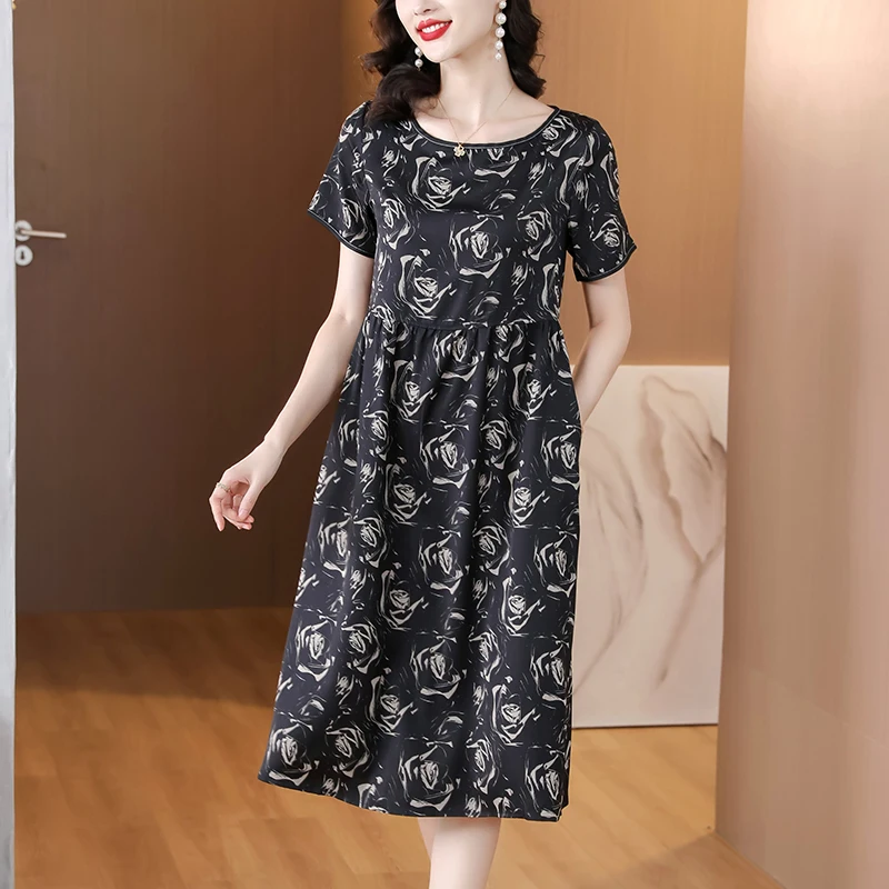 

2024 Summer Dress Print Silk Casual Beach Style Women's Elegant Bodycon Luxury Party Vesitdos Korean Fashion Chic Holiday Dress