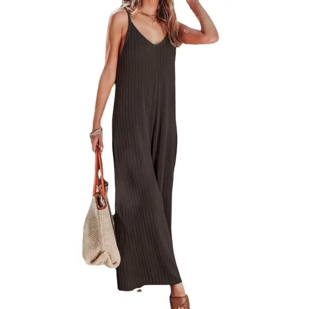 Jumpsuit Sleeveless Wide Leg V-neck Backless Spaghetti Strap Deep Crotch Lady Overall Female Clothing