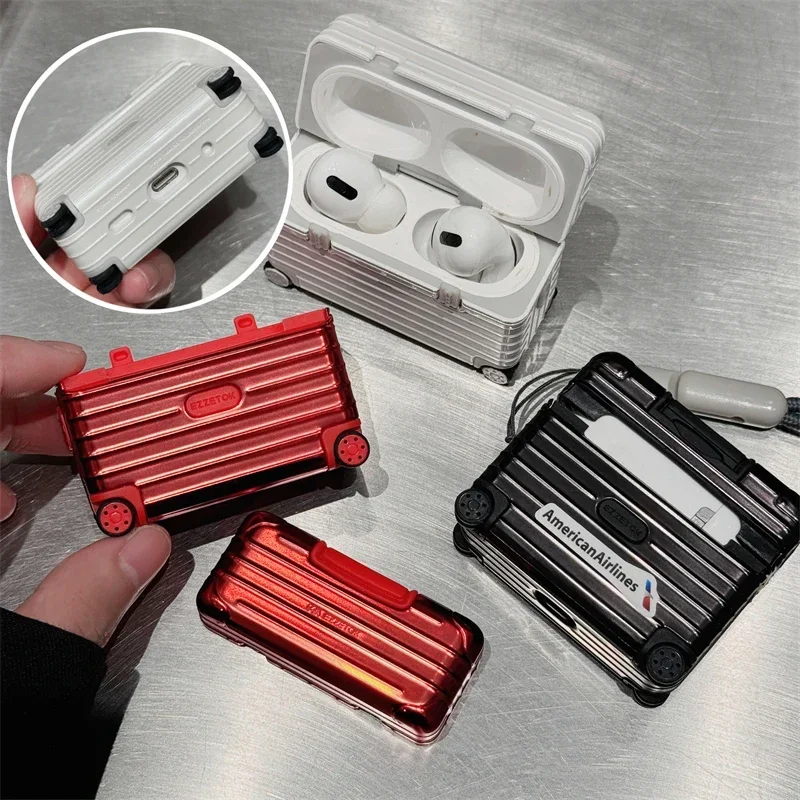 Fashion Electroplating Headphone Drop Case Luggage Wireless Bluetooth Headset Storage Case for Airpord1/2/3 Earphone Accessorie