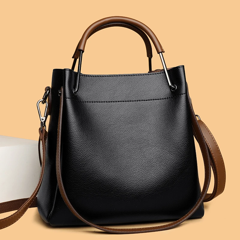 

2024 Girl Daily Casual PU Leather Crossbody Shoulder Buckets Fashion Bags Large Capacity Crossbody Soft Shopping Ladies Handbags