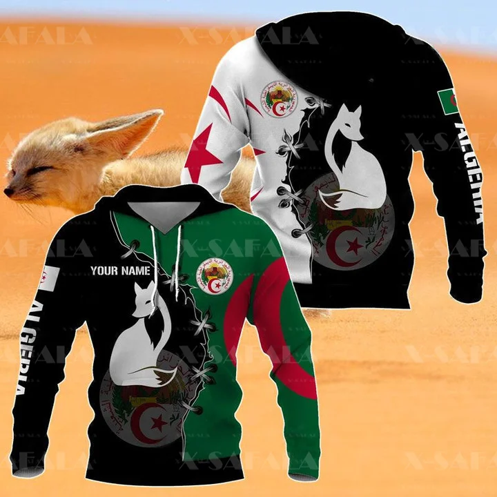 

Custom ALGERIA Flag Fennec Fox 3D Printed Zipper Hoodie Men Pullover Sweatshirt Hooded Jersey Tracksuit Outwear Coat Casual