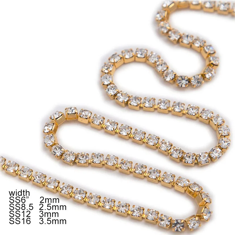 10yards/roll SS6 SS8 Crystal Metal Rhinestone Banding Gold Silver With AB Jewelry Making Rhinestone Cup Chain