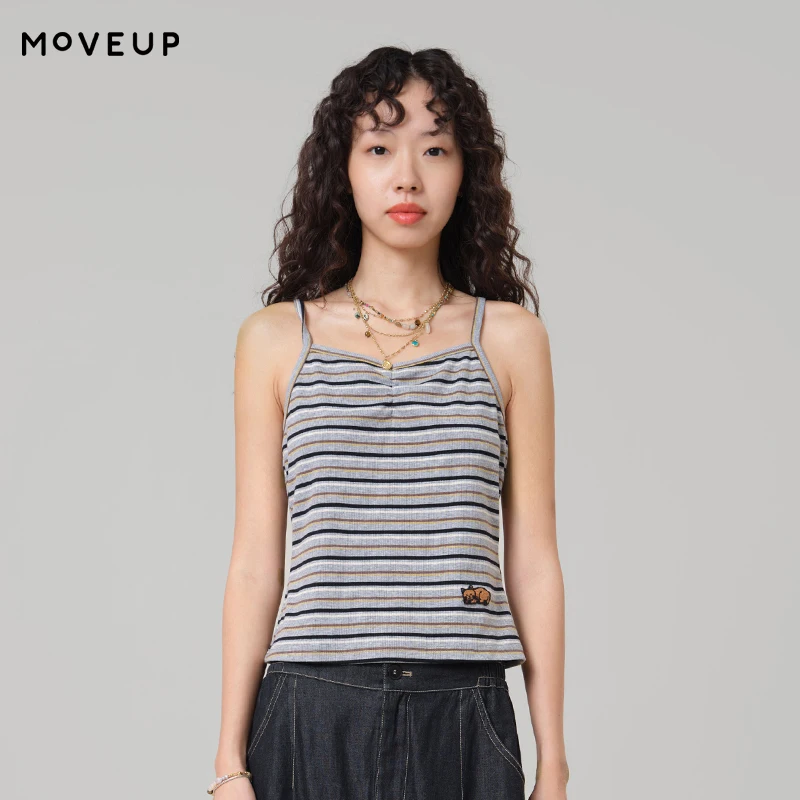MOVEUP Striped Slimming Camisole Tank Top 2026 Summer New Cute Cat Embroidered Commuting Knitted Top For Women 3ELX11105