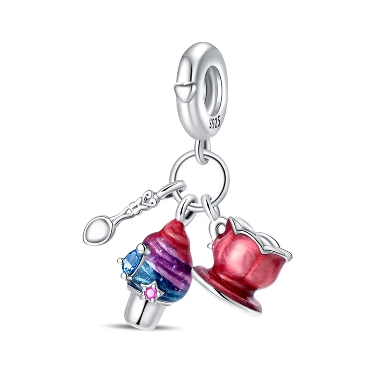 

925 Sterling Silver Ice Cream Milk Tea Cup Set Charms Pendant Fit 3mm Original Bracelet DIY Women Exquisite Party Jewelry Gifts