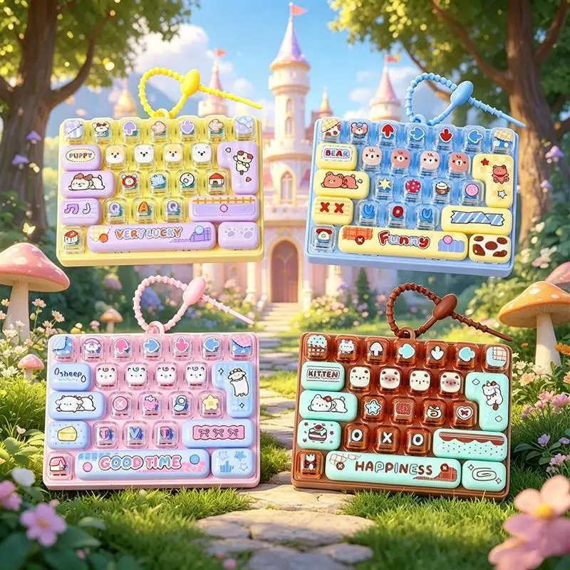 Cute Cartoon 26 Keys Fidget Keyboard Keychain Soft Silicone Stress Relief Kids Party Gift Backpack Decor