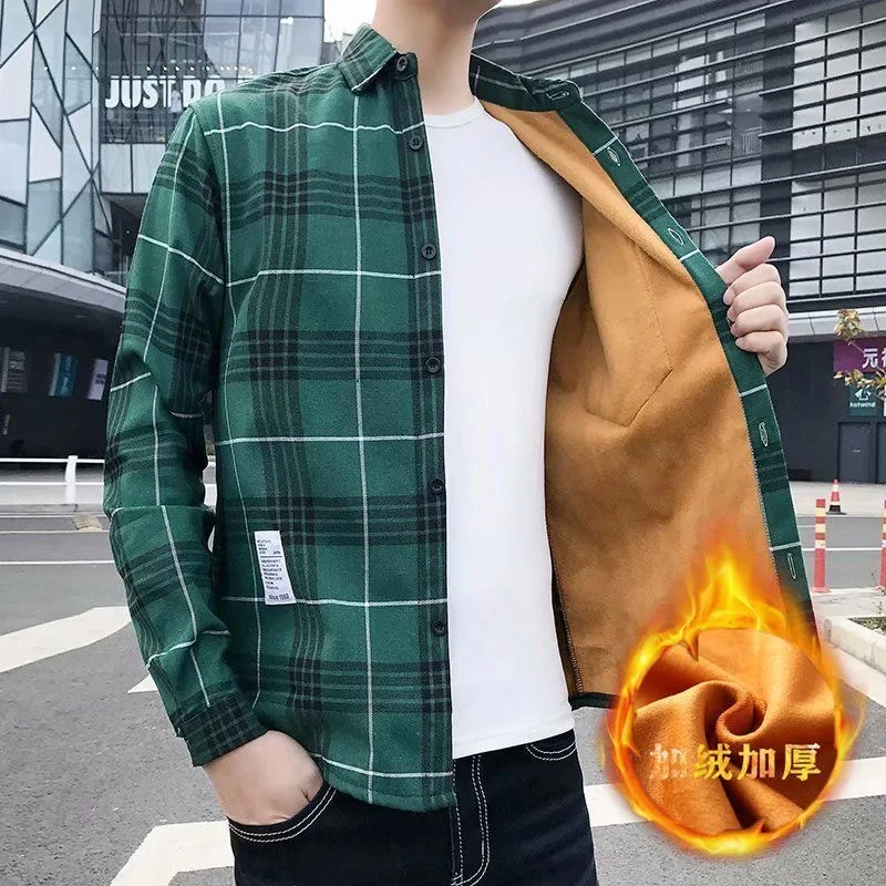 秋/冬の新ファッショントレンド肥厚暖かいチェック柄シャツメンズカジュアルルーズスポーツ大きいサイズ高品質長袖シャツ