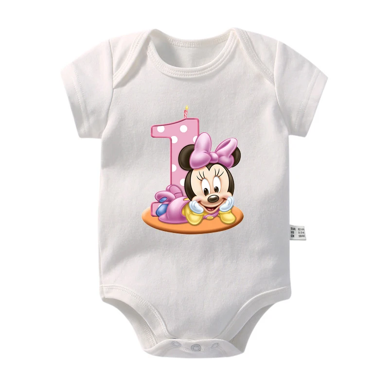 It\'s My 1st Birthday Mickey Minnie Mouse Print Baby Bodysuits Cotton Short Sleeve Infant Birthday Party Rompers Toddler Clothes