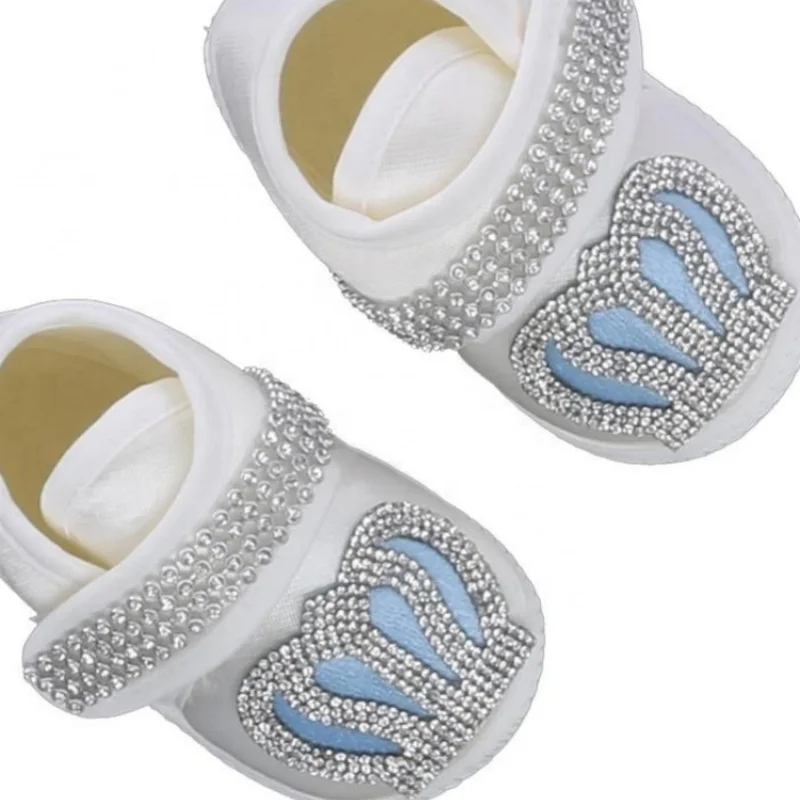 Rhinestone Crown Bow Baby Footed Jumpsuit Newborn 0-9 Months 4Pcs White Baby Blue Prince Romper Boutique Baby Gift