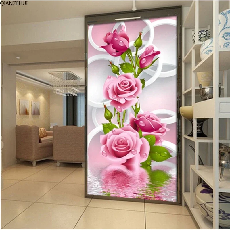 DIY full Diamond Embroidery,Round Diamond Entrance water rose Living room decoration rhinestone beads Diamond painting