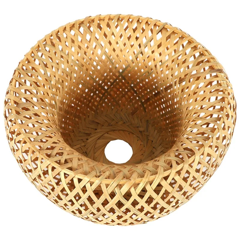 LUDA 2X Bamboo Wicker Rattan Lampshade Hand-Woven Double Layer Bamboo Dome Lampshade Asian Rustic Japanese Lamp Design