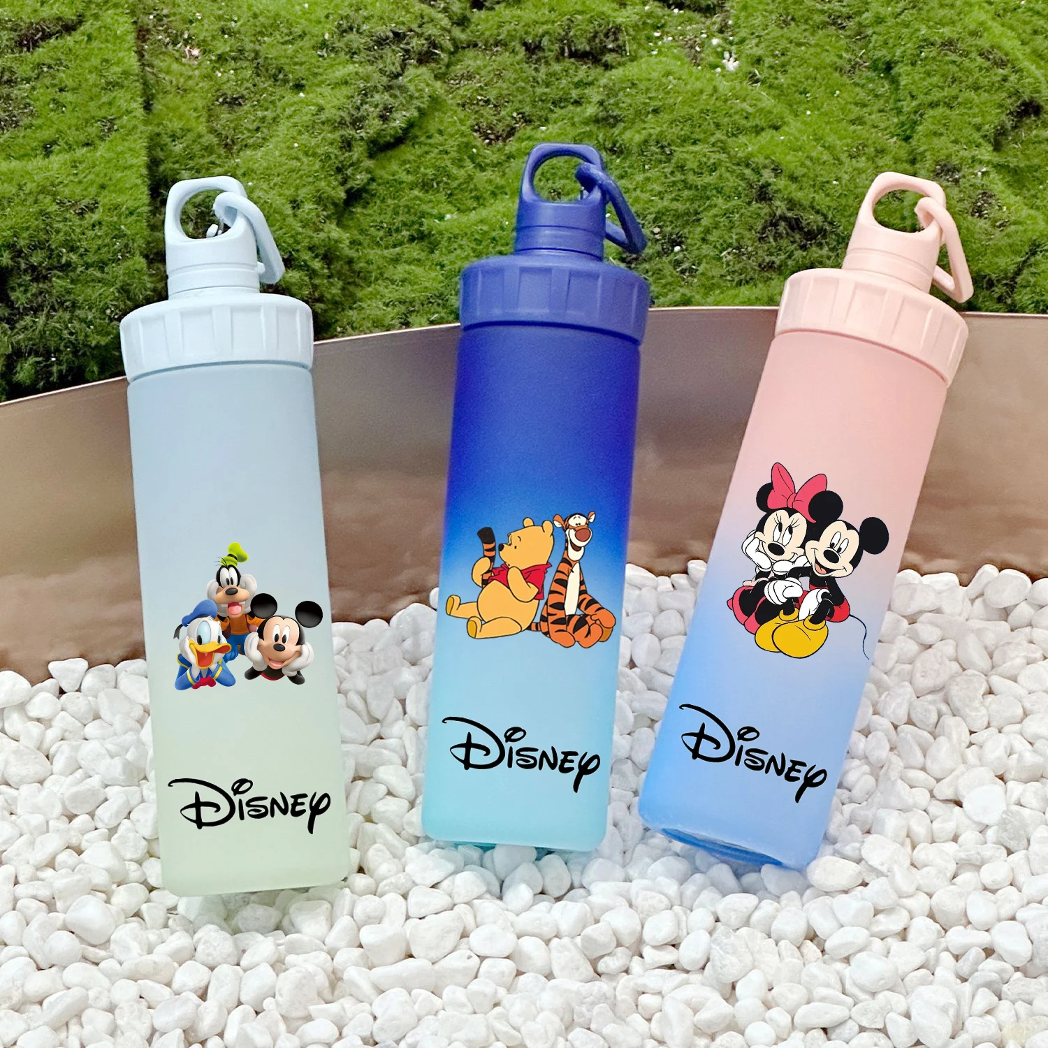 600ML Disney Gradient Water Cup Large Capacity Portable Plastic Fitness Outdoor Sports Drinking Bottle Mickey Minnie Pooh Bear