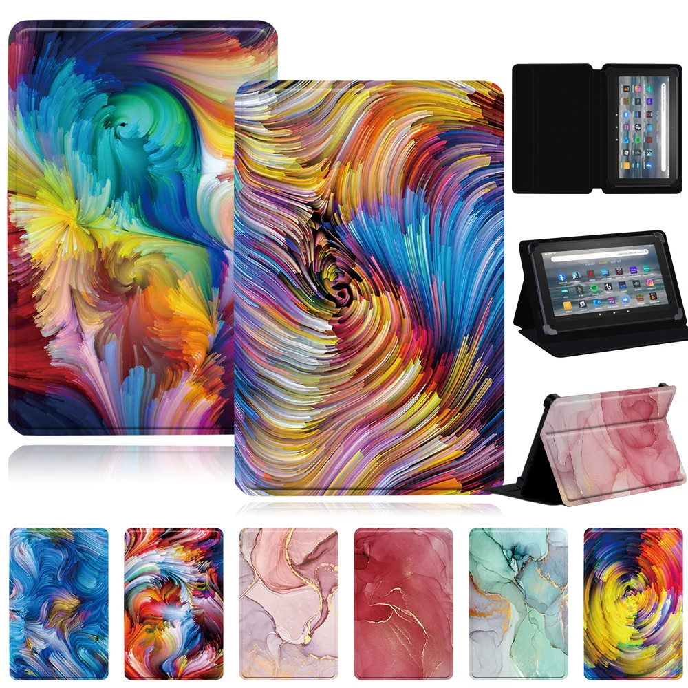 For Fire 7 12th Gen 2022/HD 10 Plus/HD 10/Fire 7/8 Case Folding Stand PU Shell for Kindle 10th Tablet Case watercolor Series