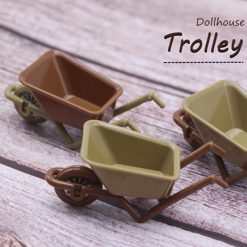 Mini Garden Cart Model Wheelbarrow Farm Tool Miniature Scene Accessory Dollhouse Plastic Desktop Ornament Craft Decoration