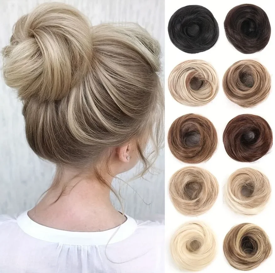 Synthetic Messy Hair Bun Fluffy Donut Updo Elegant Chignon with Elastic Rubber Band Fake Bun Hair Piece for Women