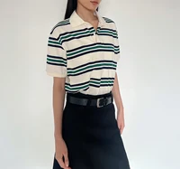 Summer Vintage Polo Shirts Woman Long Sleeve Crop Top Women Brown Stripe Polo Shirts Streetwear Casual Tops Loose Polo Mujeres - Image 5