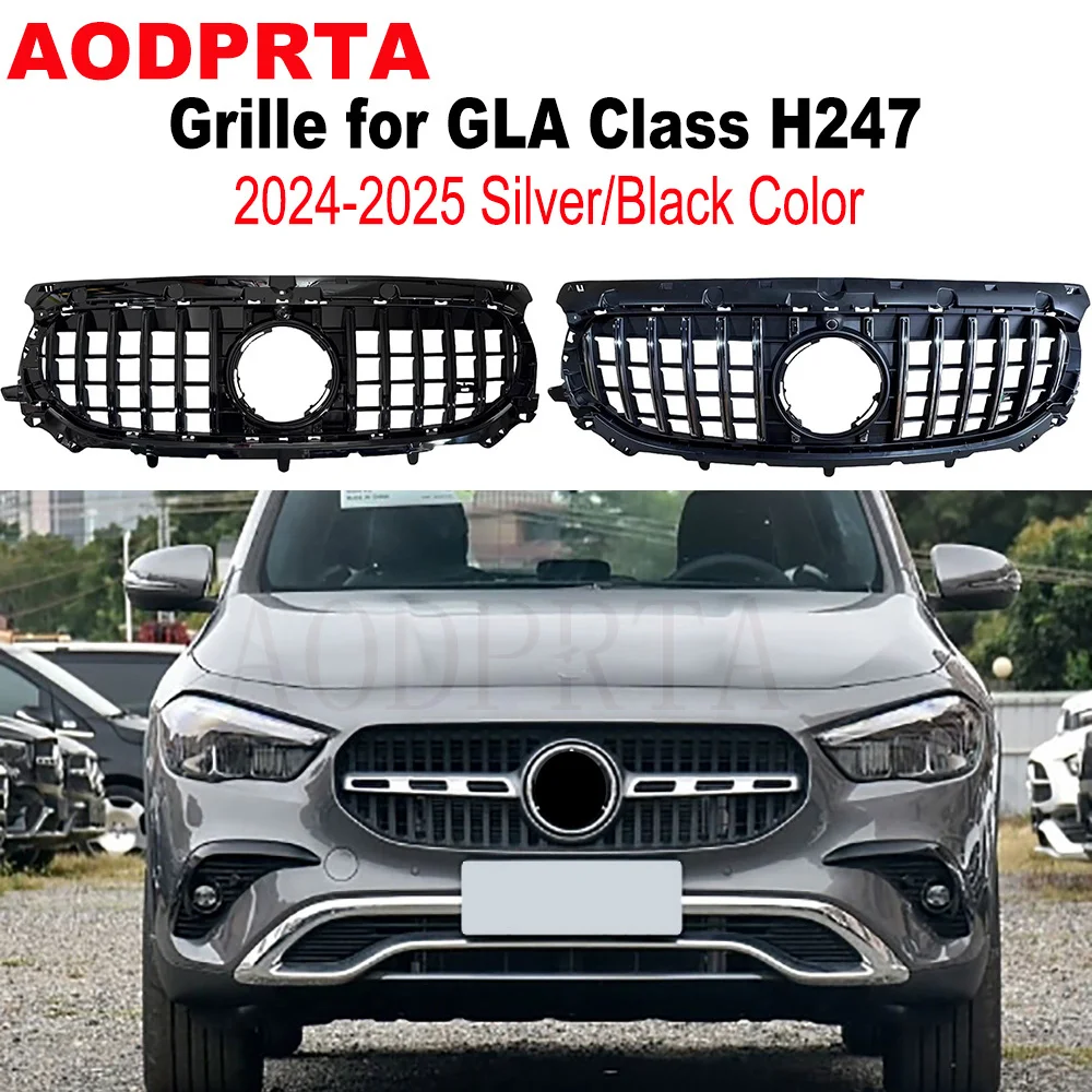 

Silver / Black Color GTR Style Front Bumper Mesh Hood Grille Grill For Mercedes GLA H247 GLA200 GLA220 2024 2025