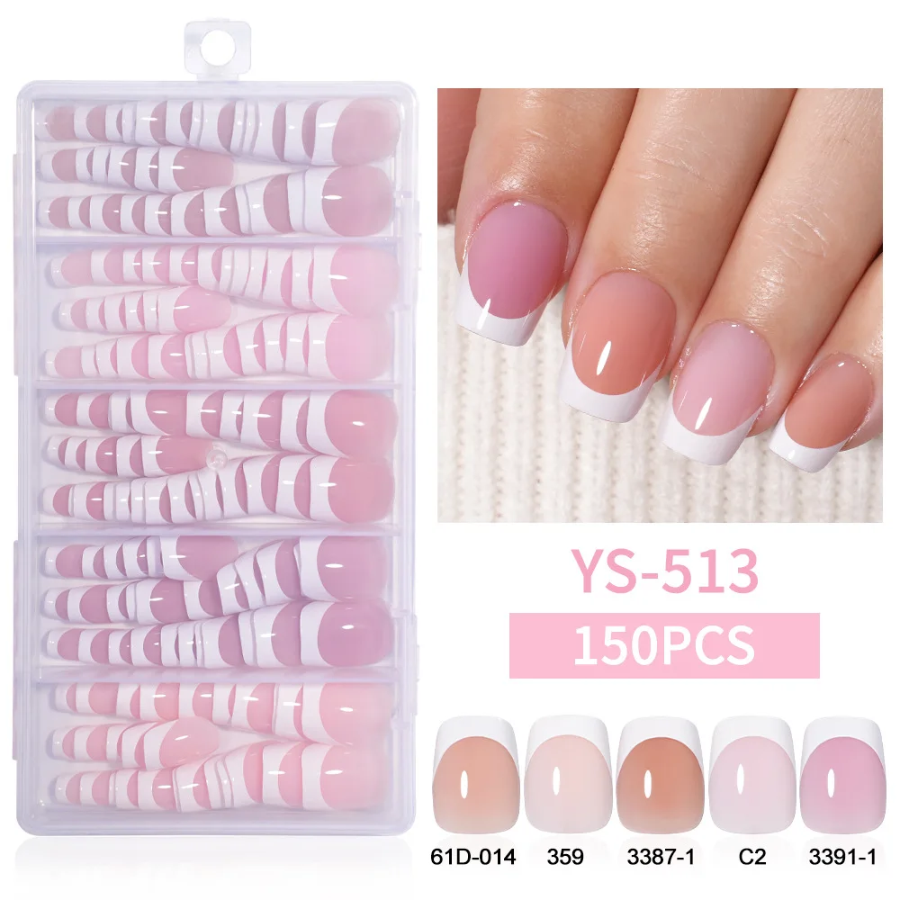 150 pièces 5 couleurs nu français faux ongles presse sur ongles brillant court amande portable faux ongles patchs fournitures pour femmes filles