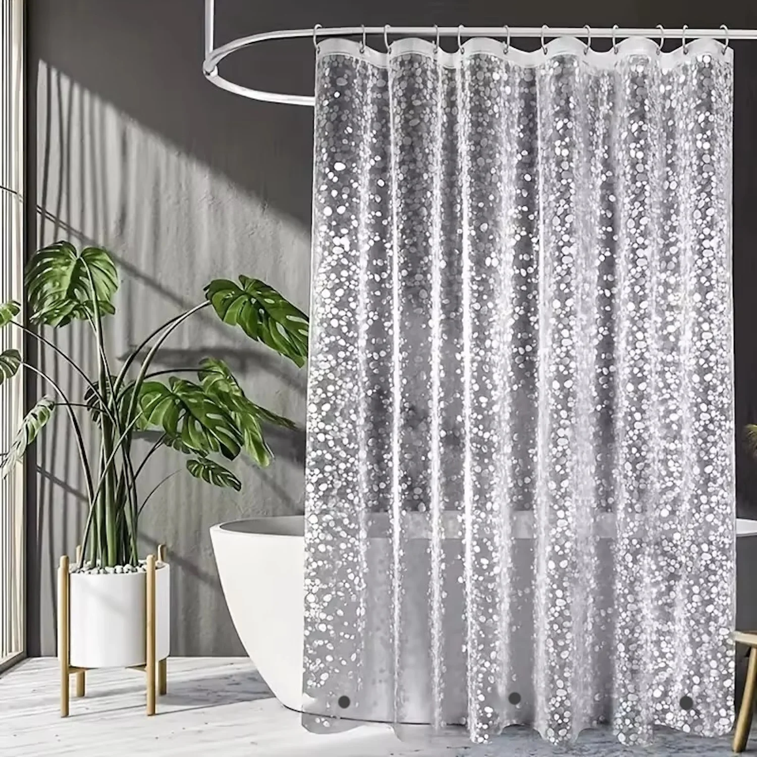 1 Stück wasserdichter, transparenter Duschvorhang, Kieselsteinmuster, PEVA-Badevorhang mit Untermagneten, Kunststoff-Badevorhang für Badewanne