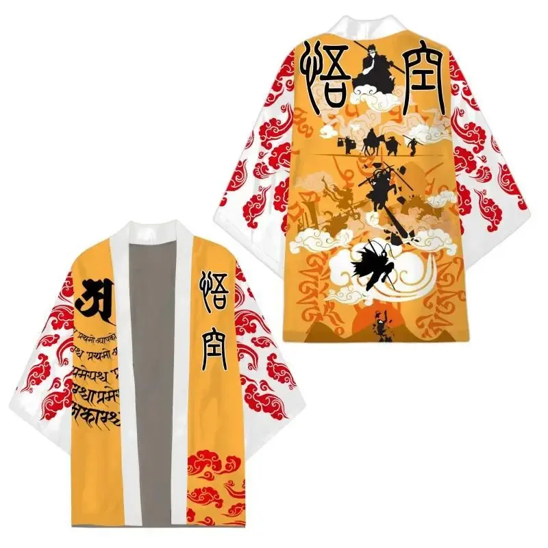 رجل خمر ثوب الكيمونو الياباني معطف سوبر فضفاض صالح الأسود أسطورة WuKong تأثيري حلي التقليدية الآسيوية يوكاتا هاوري سترة القمم #4