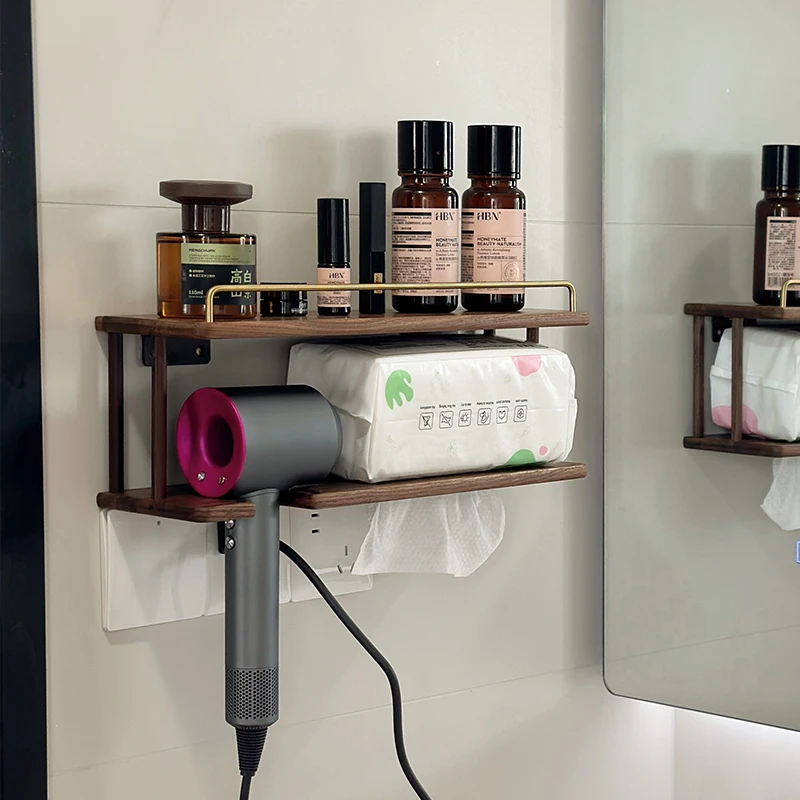 

Wall-Mounted Wooden Bathroom Storage Rack Multi-Layer Vanity Organizer for Towels And Cosmetics Home Vanity Countertop Solution