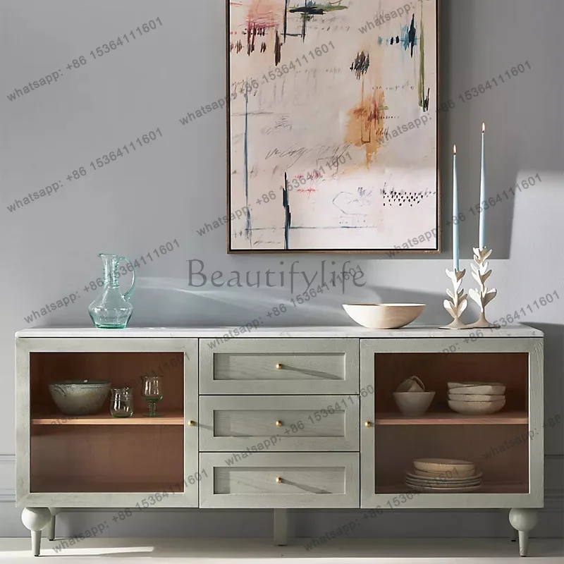 

American solid wood TV cabinet Nordic simple marble neoclassical side cabinet