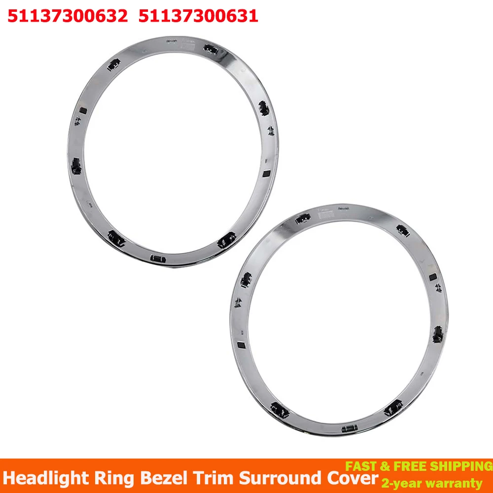 

2Pcs For Mini For Cooper F55 F56 F57 Headlight Trim Ring Bezel Surround Cover 51137300631 51137300632 Gloss Black/Silver Plated