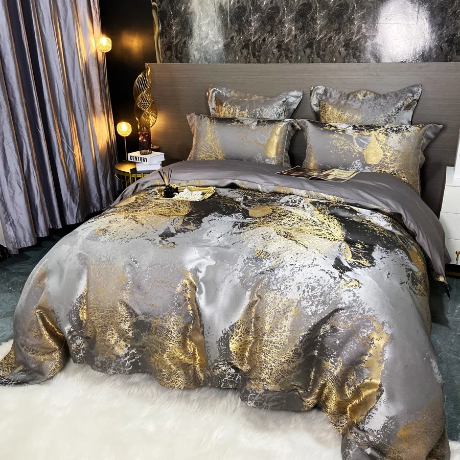 1000TC Luxury Jacquard Egyptian Cotton Bedding Set Satin Duvet Cover Set Bedlinen Fitted Sheet With Pillowcases Multiple Colors