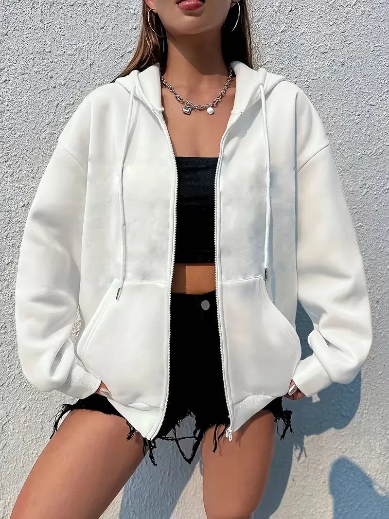 

Черно-белые женские толстовки на молнии, хлопковая флисовая толстовка с капюшоном, пуловер, осень-зима, свободные топы большого размера, пальто унисекс