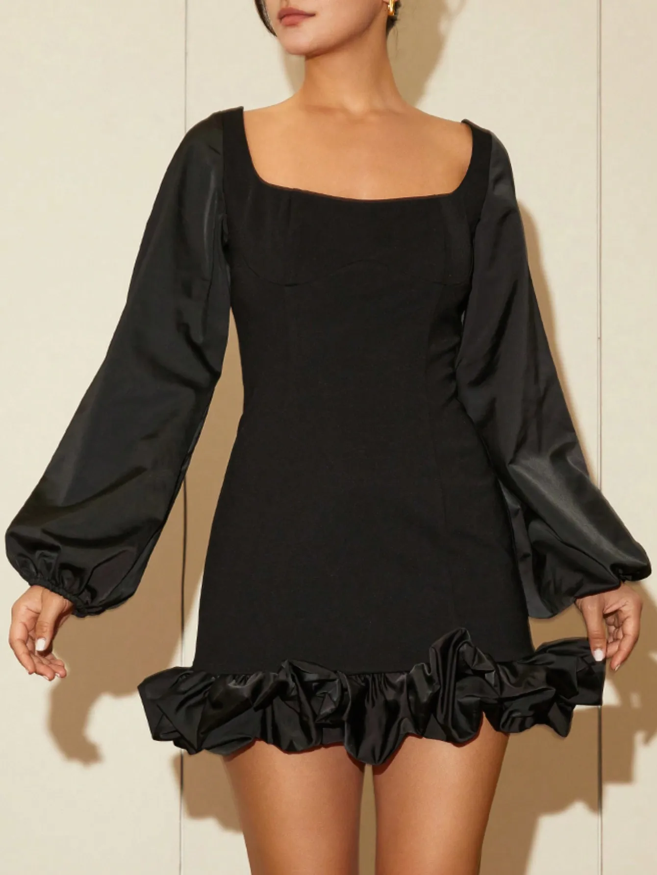 

AEL Lady Fall Mini Dress Feminine peplum Wrap hip short party dress slimming