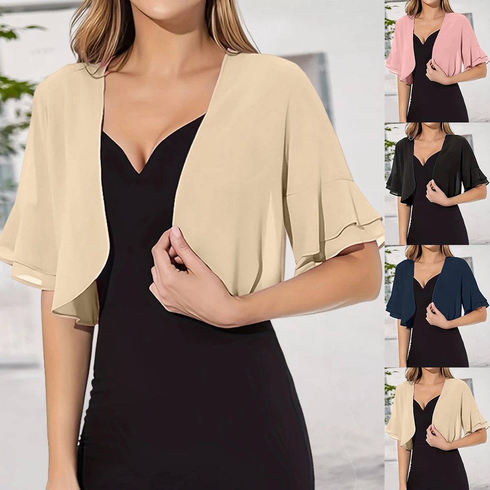 Chiffon Short Sleeve Cardigan Top Sunscreen Shirt for 2024 Summer Korean Fashion Solid Vacation Beach Casual Slim Women Clothing