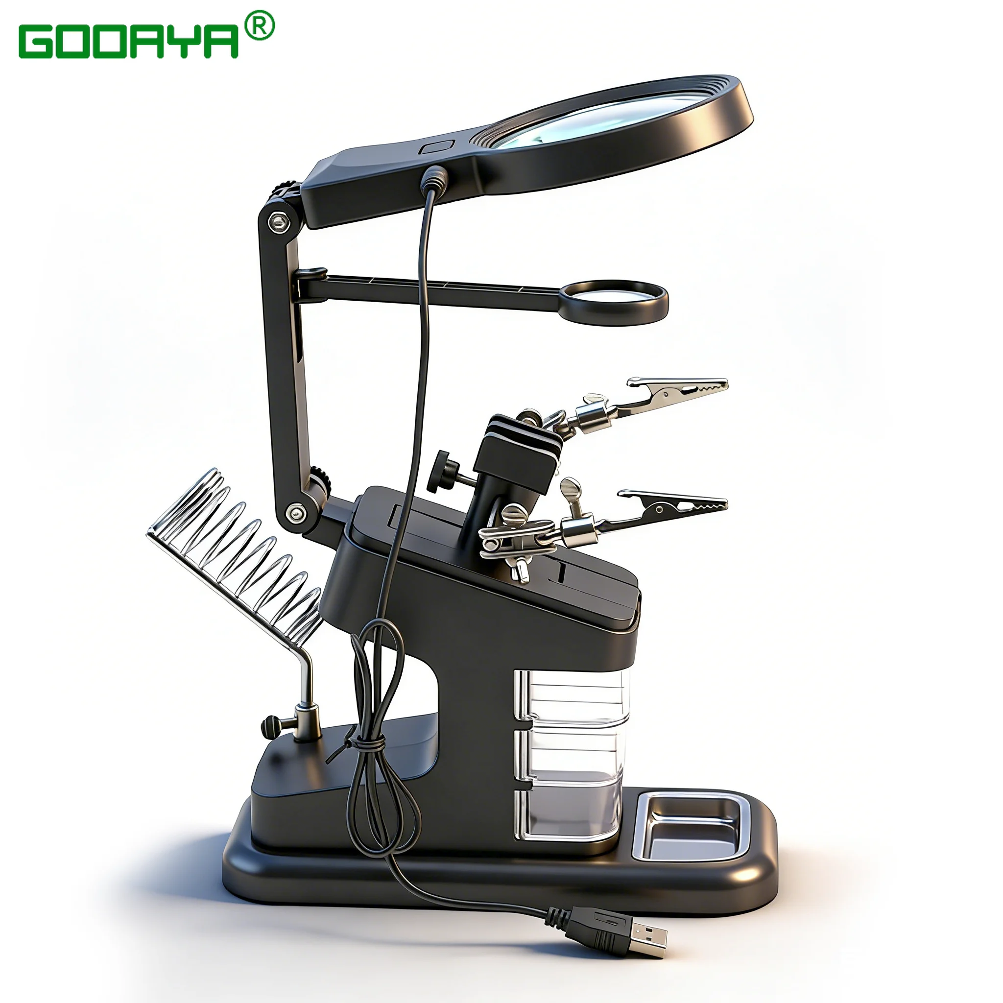Welding Magnifying Glass LED Light  Auxiliary Clip loupe Magnifier 3 In1 Hand Soldering Solder Iron Stand Holder Station