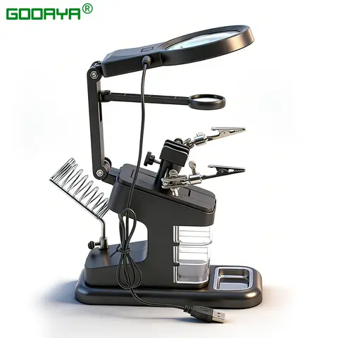 Welding Magnifying Glass LED Light  Auxiliary Clip loupe Magnifier 3 In1 Hand Soldering Solder Iron Stand Holder Station
