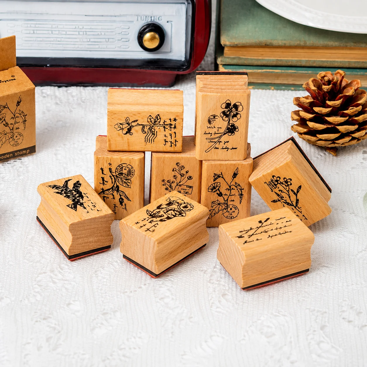 Wooden Rubber Stamp Washable Diy Craft Stamp Plant Pattern Stamp Botanical For Greeting Cards Scrapbooking Invitation Cards