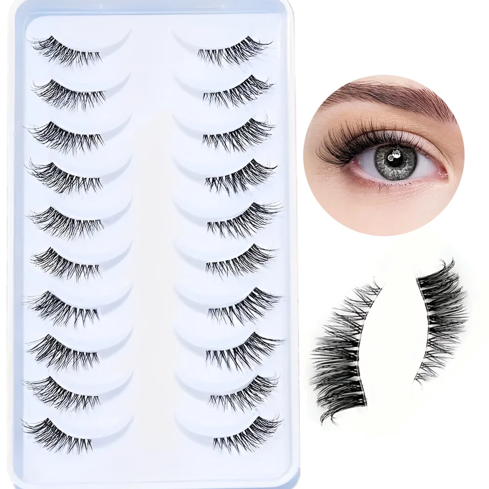 Schwarze Halbband-Kunstwimpern – Europäisch-amerikanischer Fox-Eye-Stil, transparentes Band zur Verlängerung des Augenwinkels