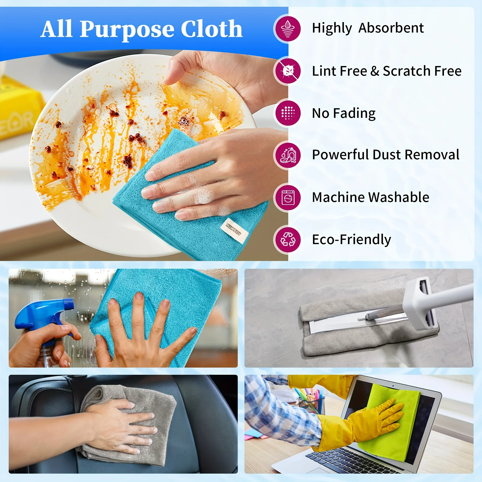 12/20Pcs Microfiber Cleaning Cloths Reusable Dish Towels Soft Rags Absorbent Dishcloths for Drying Dishes Kitchen Hand Towels