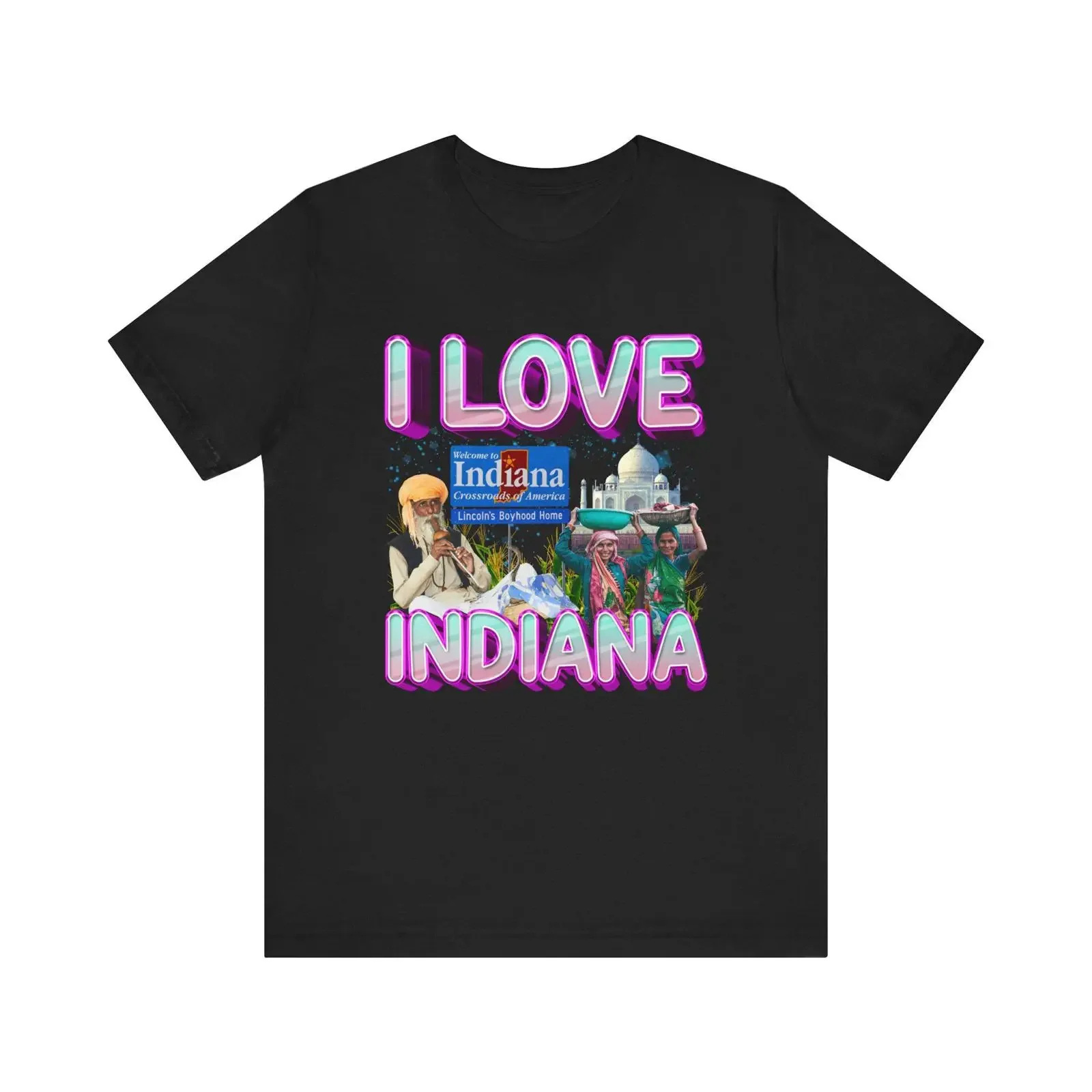 T-shirt humoristique vintage « I Love Indiana India » – Satire, blague, géographie, humorisme – Graphique tendance délavé et extensible, respirant