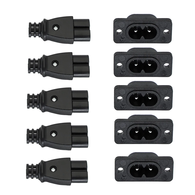 10pcs/5pair AC 2.5A 250V Detachable 8-shaped C8 Male Power Socket Female Plug Power Outlet Embedded Electric Connector Accessory