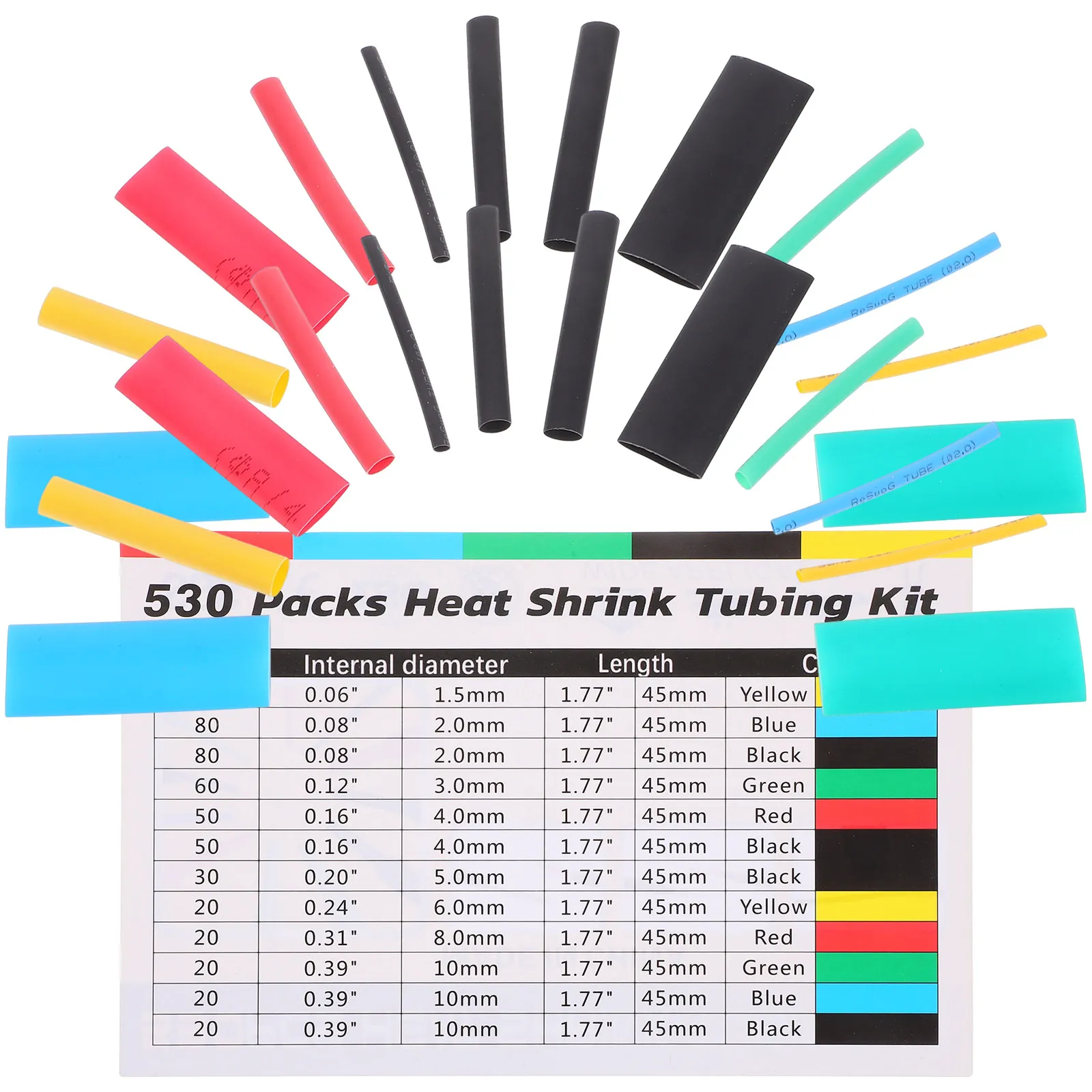 530Pcs Heat Shrink Tubing Assorted Sizes Wire Cable Sleeves Insulation Wrap Electrical Repair Kit Heat Shrink Tube