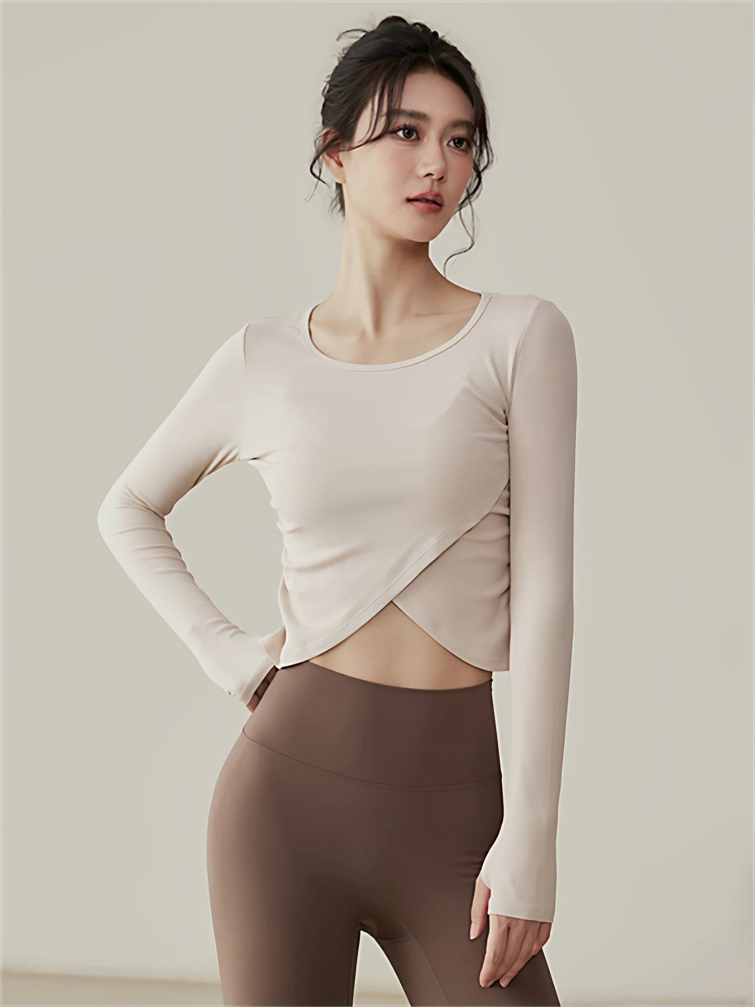 

Women's Yoga Fitn Long Sve T-irt Qui Dry Crossbody Slim Fit Pilates Sportswear Original Design round Ne Top