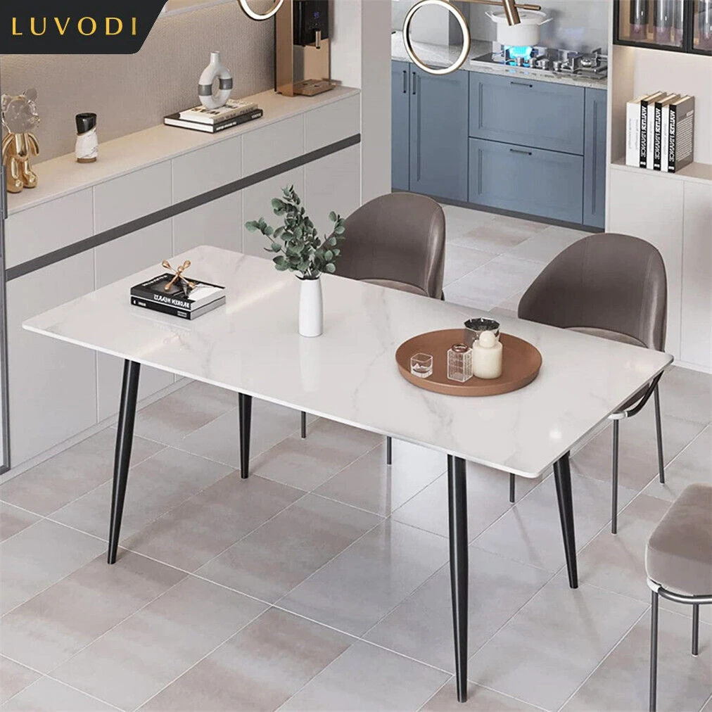 1.2m Restaurant Kitchen Cafe Shop Coffee Table Furniture with Metal Legs LUVODI 4-6 People Seats Marble Dining Table with Chair