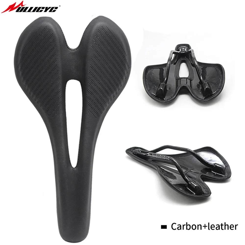 ULLICYC T800 Carbon Bicycle Breathable Comfortable Leather Saddle   MTB Road Glossy UD Texture Bike Seat  Bicycle Accessories