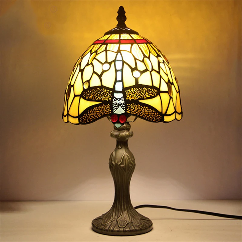 TEMAR Tiffany Table Lamp Modern Creative Dragonfly Decor Pattern LED Desk Light For Home Living Room Bedroom Bedside