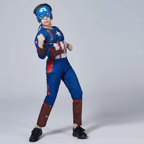 Captain America Muscle Costume Superhero Captain America Muscle Cosplay Jumpsuit Shield Halloween Carnival Party Costume for Kid - Image 3
