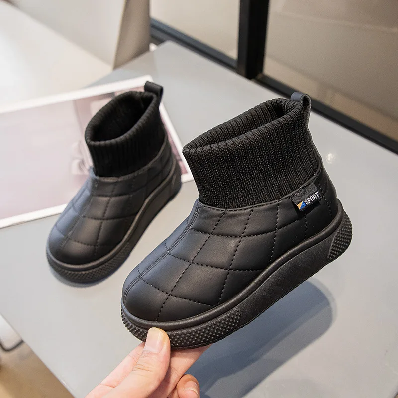 Stivali da neve Stivaletti Scarpe invernali resistenti all'acqua in pelle PU per ragazze Scarpe antiscivolo rosa beige calde Taglia 26-37